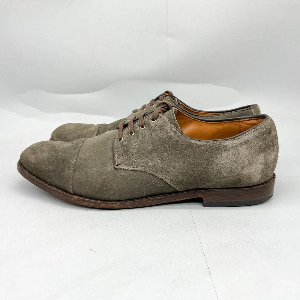Allen Edmonds Barrett Mens 11 D Dark Taupe Suede Cap Toe Derby Shoes Oxford